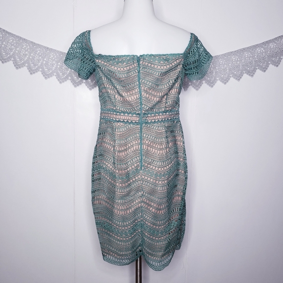 Stylestalker Revolve Alexander mini dress jade green crochet lace size large New - Picture 7 of 11